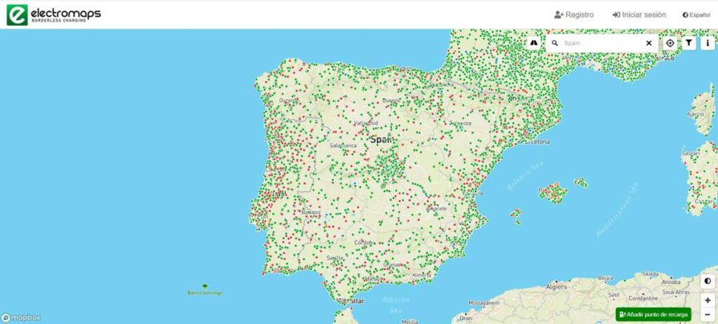 Puntos de carga de coches eléctricos en  España