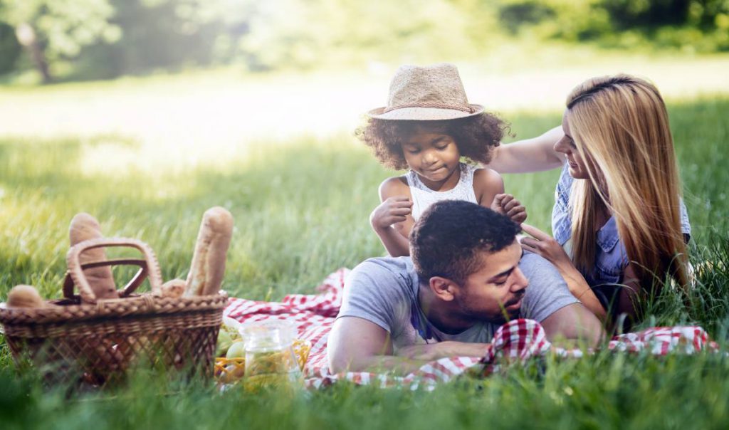 Familia celebrando el día del Padre en un picnic.